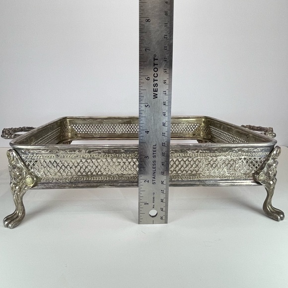 Vintage silver plated metal casserole dish holder chafing dish frame stand - Picture 10 of 16